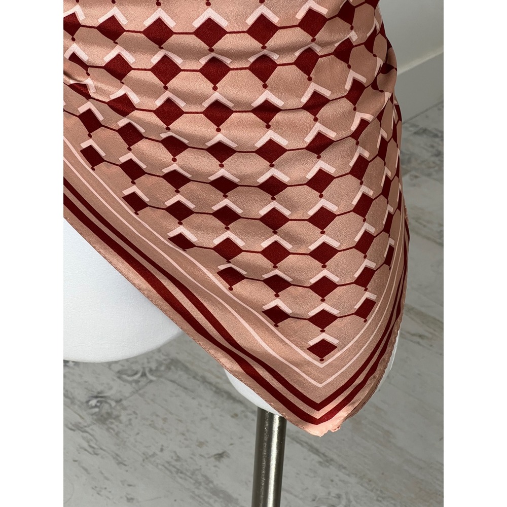 Sally Gee Vintage Geometric Square Scarf Terracotta Burgundy Made in Japan 26in